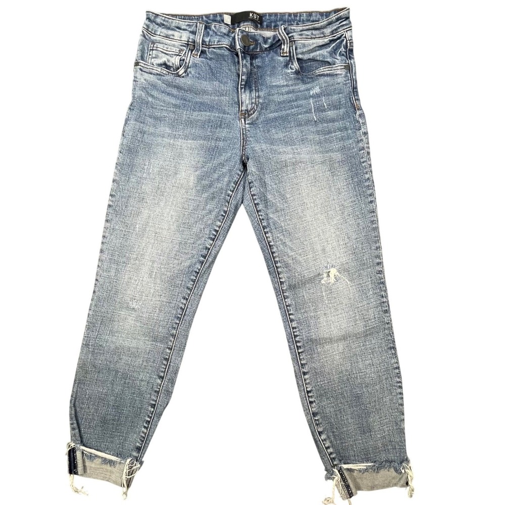 Kut from the Kloth Blue Distressed Raw Hem Ankle Jeans Womens Size 4
